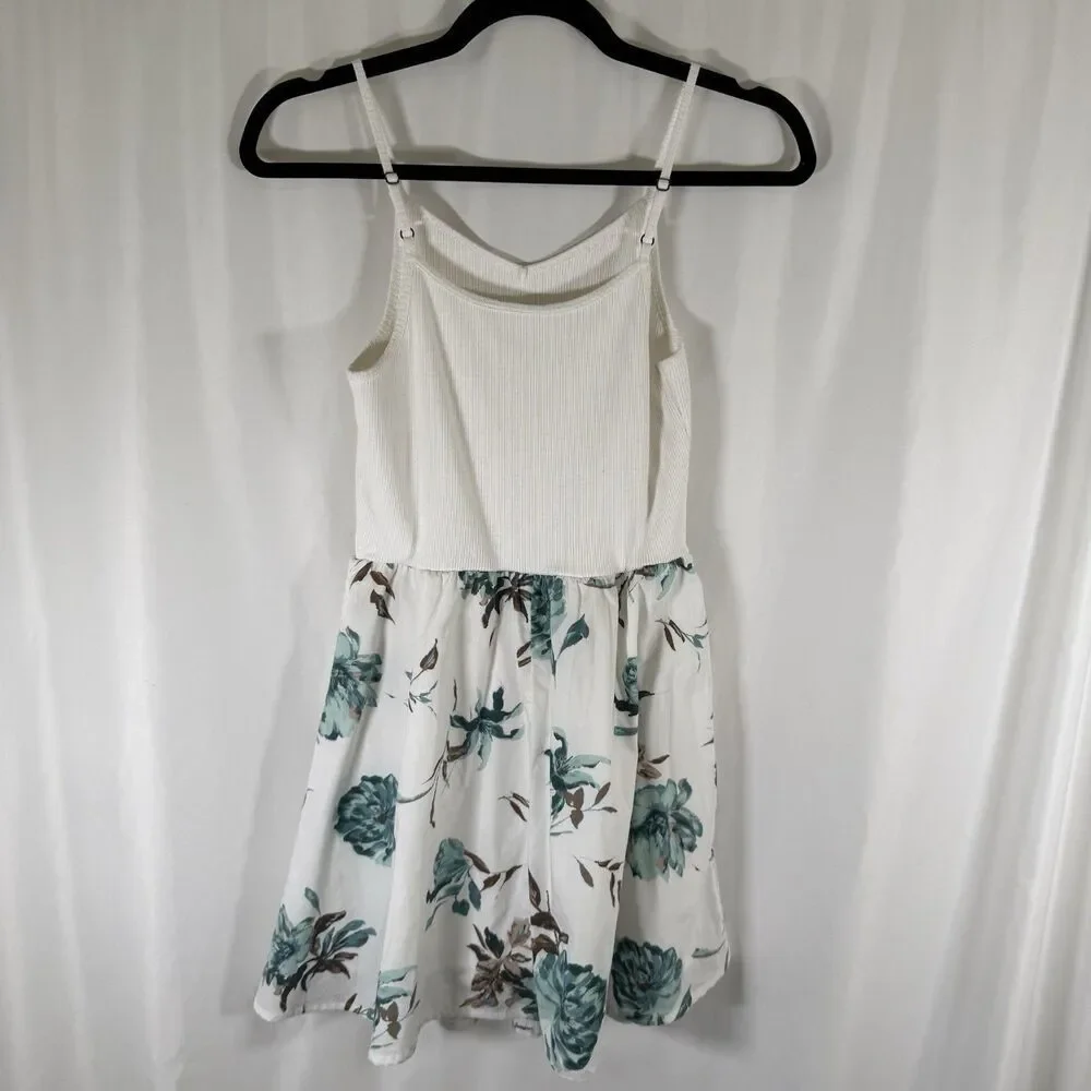 Abercrombie Kids Dress Girls 13 14 White Floral Ribbed Sleeveless Adjustable